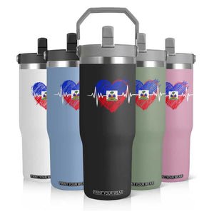 Haitian Flag Heartbeat EKG Pulse Graphic Flip Straw Tumbler My Heart Beats For Haiti Identity Heritage Pride TS02 Print Your Wear