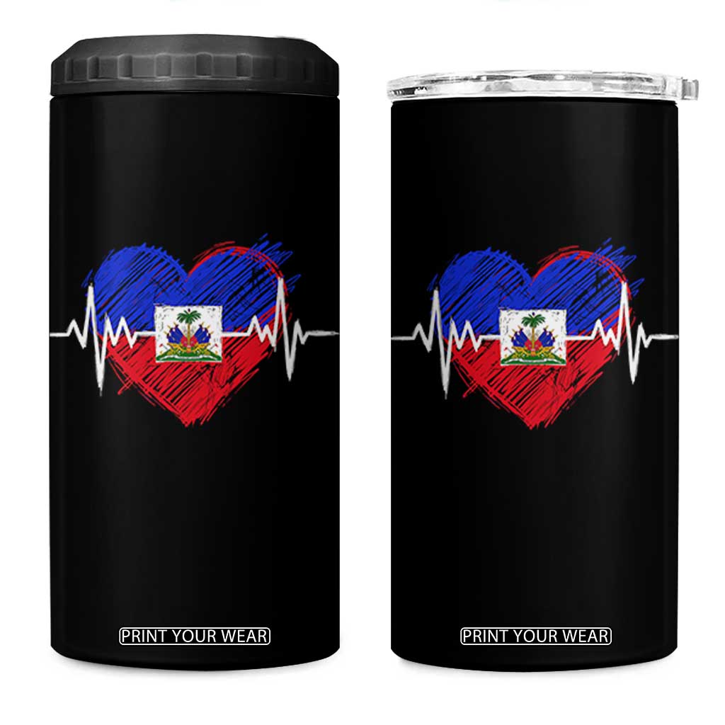 Haitian Flag Heartbeat EKG Pulse Graphic 4 in 1 Can Cooler Tumbler My Heart Beats For Haiti Identity Heritage Pride TS02 One Size: 16 oz Black Print Your Wear