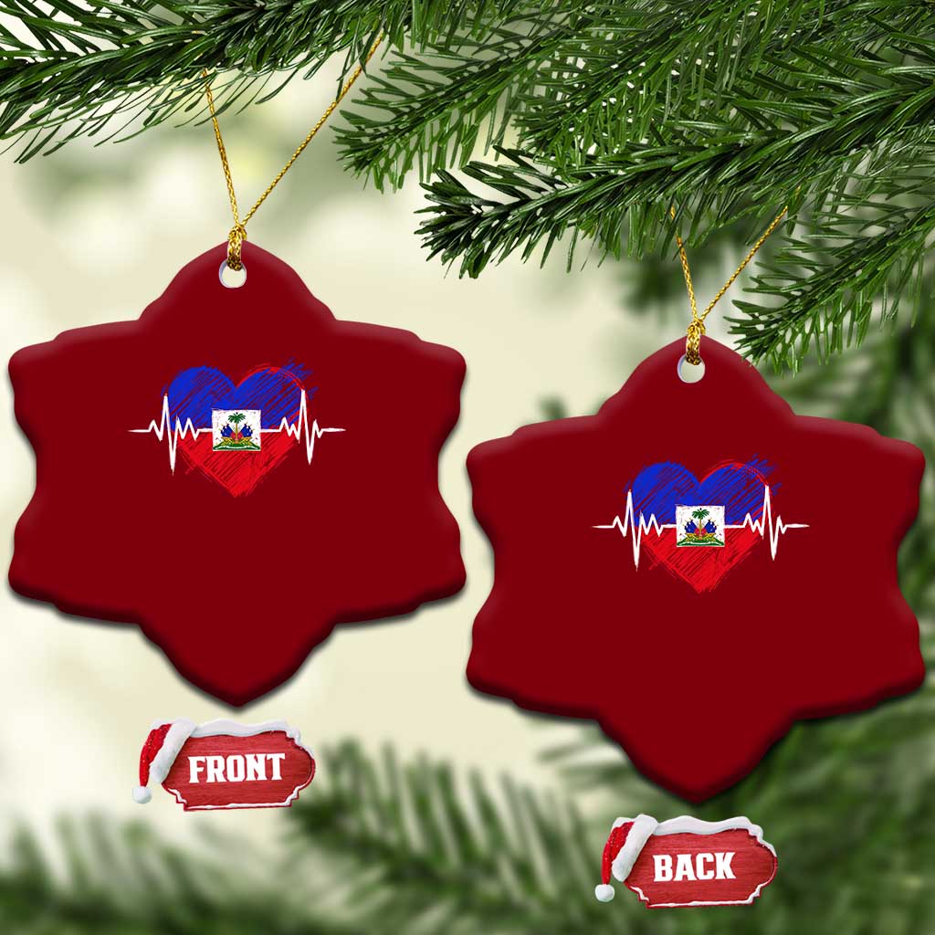 Haitian Flag Heartbeat EKG Pulse Graphic Ceramic Ornament My Heart Beats For Haiti Identity Heritage Pride TS02 Print Your Wear