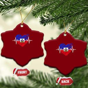Haitian Flag Heartbeat EKG Pulse Graphic Ceramic Ornament My Heart Beats For Haiti Identity Heritage Pride TS02 Print Your Wear