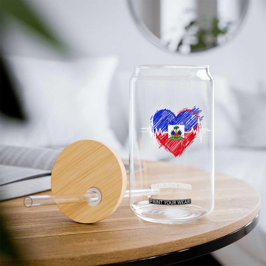 Haitian Flag Heartbeat EKG Pulse Graphic Glass Can My Heart Beats For Haiti Identity Heritage Pride TS02 Print Your Wear