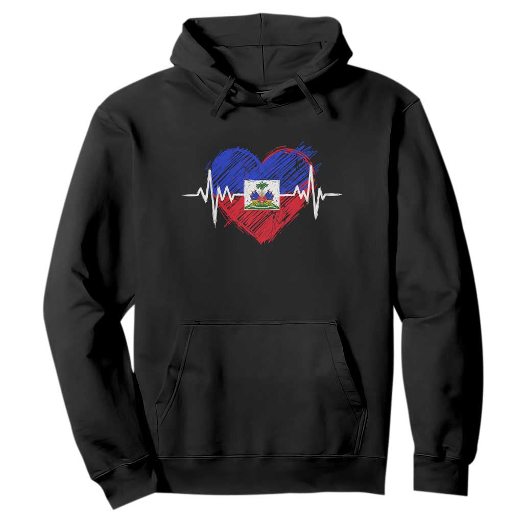 Haitian Flag Heartbeat EKG Pulse Graphic Hoodie My Heart Beats For Haiti Identity Heritage Pride TS02 Black Print Your Wear