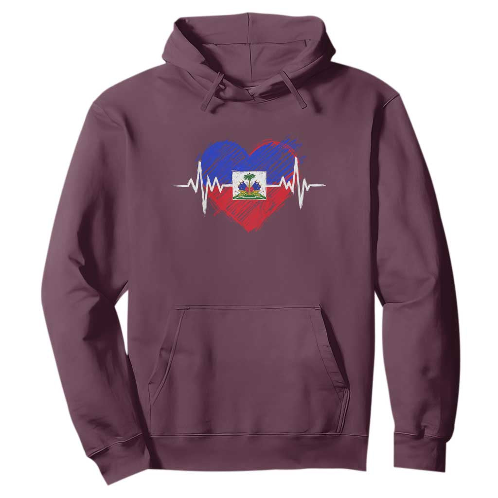 Haitian Flag Heartbeat EKG Pulse Graphic Hoodie My Heart Beats For Haiti Identity Heritage Pride TS02 Maroon Print Your Wear
