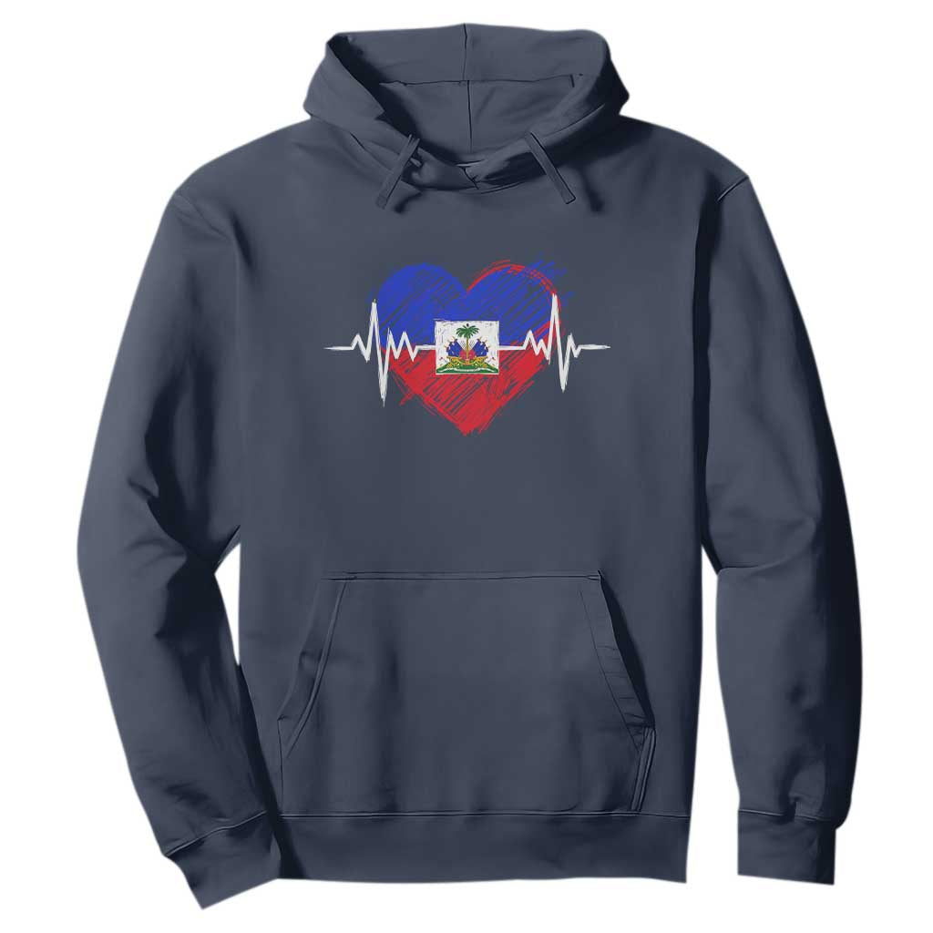 Haitian Flag Heartbeat EKG Pulse Graphic Hoodie My Heart Beats For Haiti Identity Heritage Pride TS02 Navy Print Your Wear