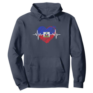 Haitian Flag Heartbeat EKG Pulse Graphic Hoodie My Heart Beats For Haiti Identity Heritage Pride TS02 Navy Print Your Wear