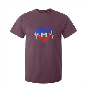 Haitian Flag Heartbeat EKG Pulse Graphic T Shirt For Kid My Heart Beats For Haiti Identity Heritage Pride TS02 Maroon Print Your Wear