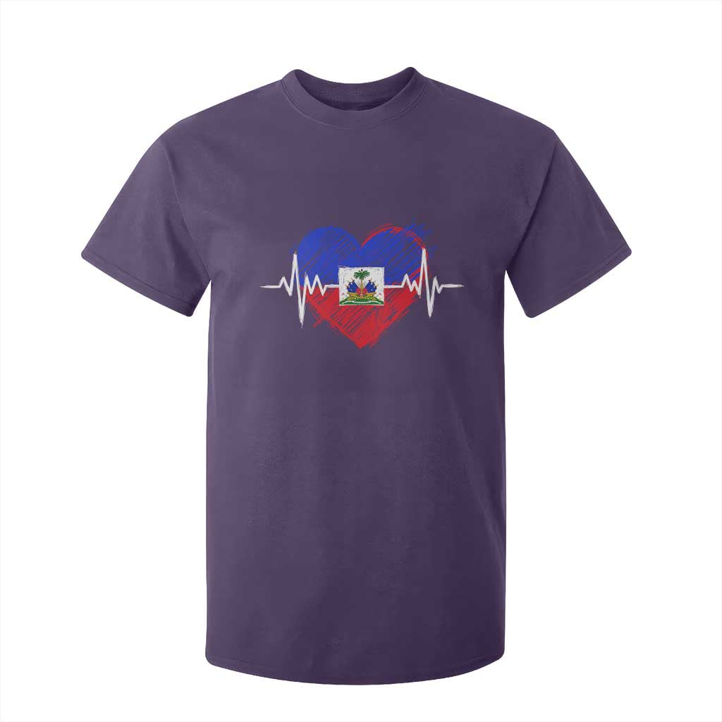 Haitian Flag Heartbeat EKG Pulse Graphic T Shirt For Kid My Heart Beats For Haiti Identity Heritage Pride TS02 Purple Print Your Wear
