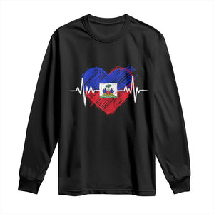 Haitian Flag Heartbeat EKG Pulse Graphic Long Sleeve Shirt My Heart Beats For Haiti Identity Heritage Pride TS02 Black Print Your Wear