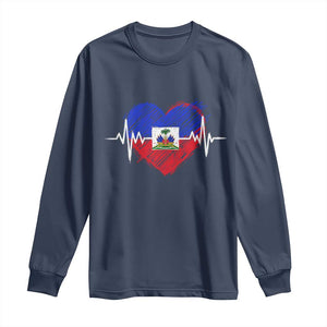 Haitian Flag Heartbeat EKG Pulse Graphic Long Sleeve Shirt My Heart Beats For Haiti Identity Heritage Pride TS02 Navy Print Your Wear