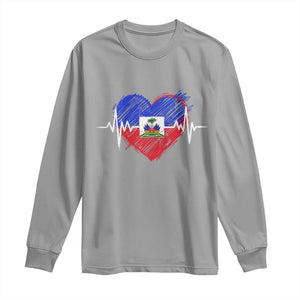 Haitian Flag Heartbeat EKG Pulse Graphic Long Sleeve Shirt My Heart Beats For Haiti Identity Heritage Pride TS02 Sport Gray Print Your Wear