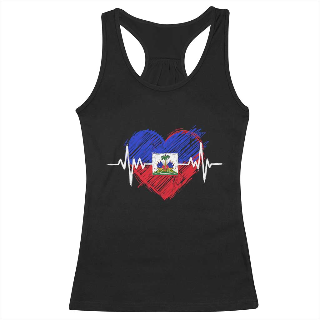 Haitian Flag Heartbeat EKG Pulse Graphic Racerback Tank Top My Heart Beats For Haiti Identity Heritage Pride TS02 Black Print Your Wear