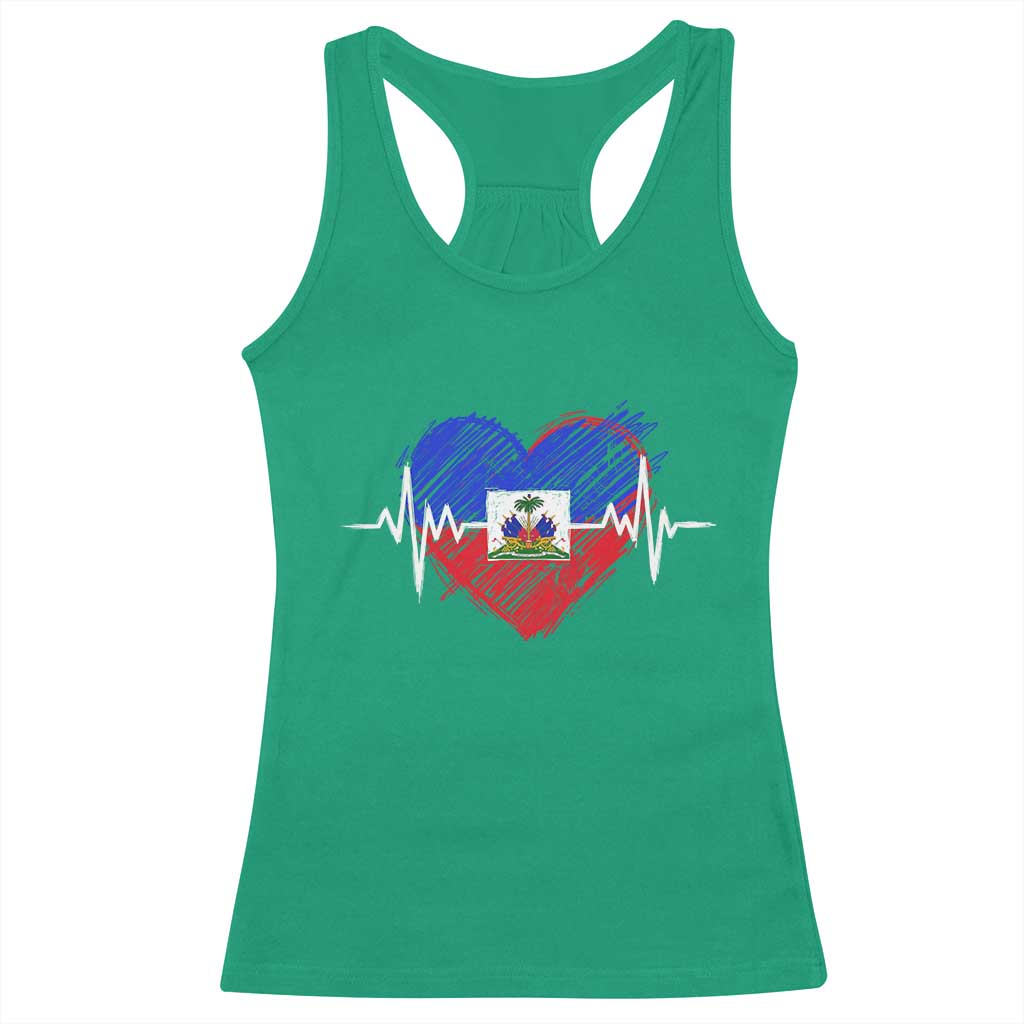 Haitian Flag Heartbeat EKG Pulse Graphic Racerback Tank Top My Heart Beats For Haiti Identity Heritage Pride TS02 Irish Green Print Your Wear