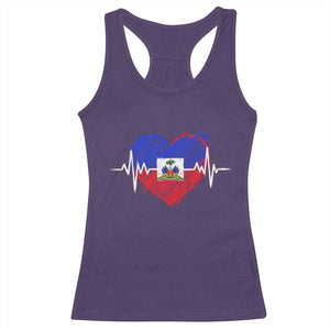 Haitian Flag Heartbeat EKG Pulse Graphic Racerback Tank Top My Heart Beats For Haiti Identity Heritage Pride TS02 Purple Print Your Wear