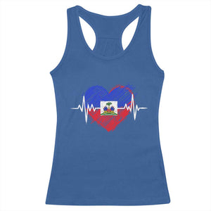 Haitian Flag Heartbeat EKG Pulse Graphic Racerback Tank Top My Heart Beats For Haiti Identity Heritage Pride TS02 Royal Blue Print Your Wear