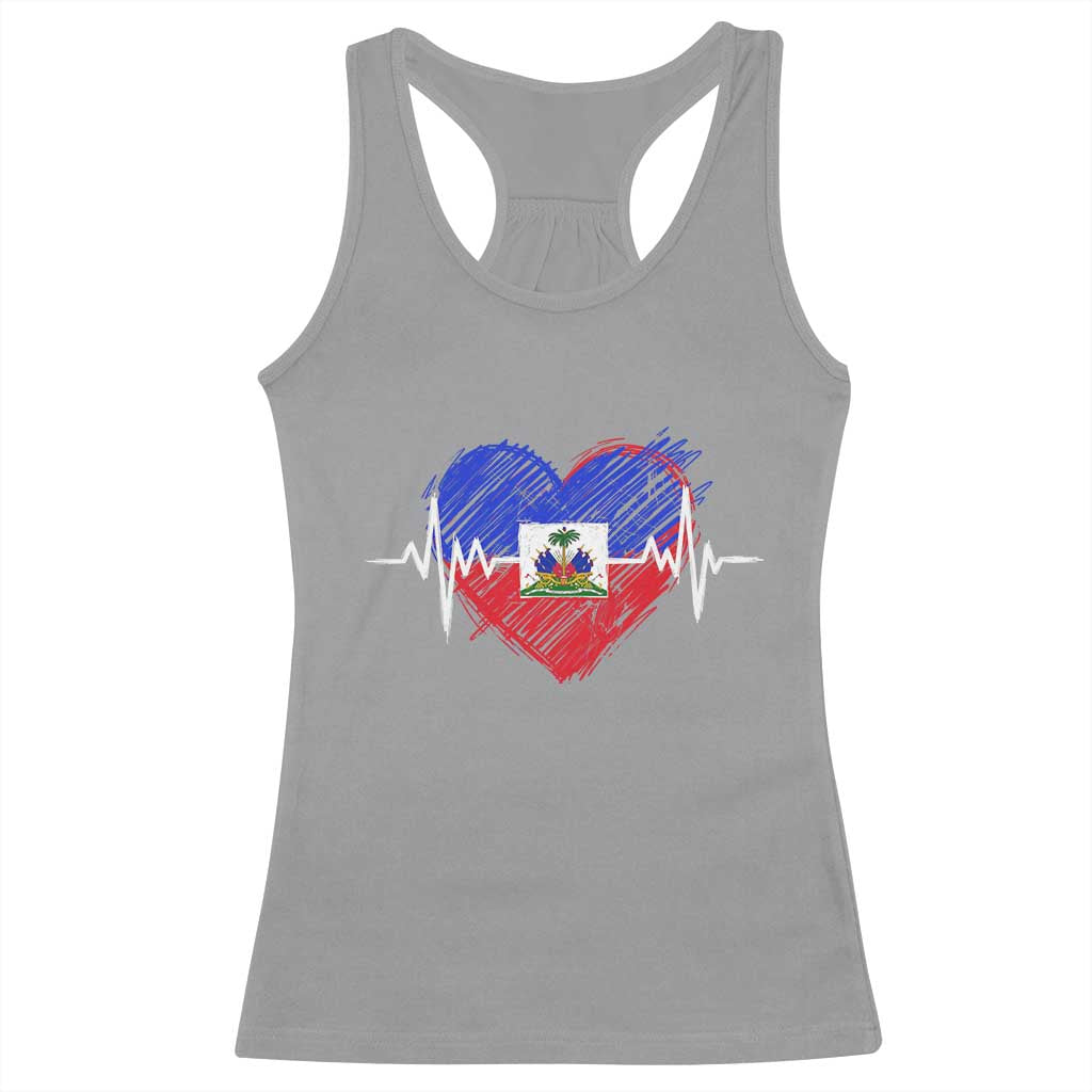 Haitian Flag Heartbeat EKG Pulse Graphic Racerback Tank Top My Heart Beats For Haiti Identity Heritage Pride TS02 Sport Gray Print Your Wear