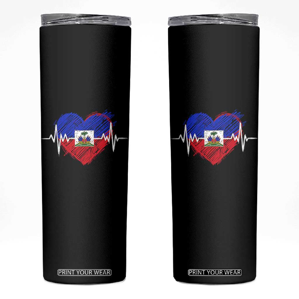 Haitian Flag Heartbeat EKG Pulse Graphic Skinny Tumbler My Heart Beats For Haiti Identity Heritage Pride TS02 Black Print Your Wear