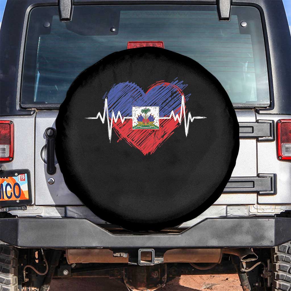 Haitian Flag Heartbeat EKG Pulse Graphic Spare Tire Cover My Heart Beats For Haiti Identity Heritage Pride TS02 No hole Black Print Your Wear