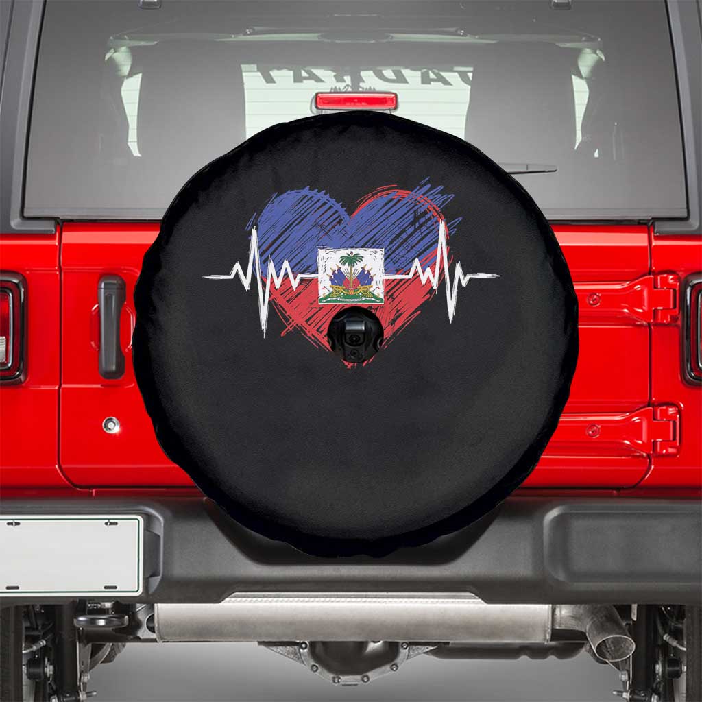 Haitian Flag Heartbeat EKG Pulse Graphic Spare Tire Cover My Heart Beats For Haiti Identity Heritage Pride TS02 Black Print Your Wear