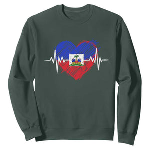 Haitian Flag Heartbeat EKG Pulse Graphic Sweatshirt My Heart Beats For Haiti Identity Heritage Pride TS02 Dark Forest Green Print Your Wear