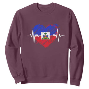 Haitian Flag Heartbeat EKG Pulse Graphic Sweatshirt My Heart Beats For Haiti Identity Heritage Pride TS02 Maroon Print Your Wear