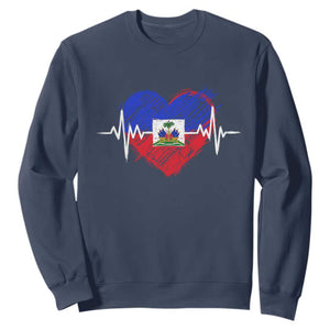 Haitian Flag Heartbeat EKG Pulse Graphic Sweatshirt My Heart Beats For Haiti Identity Heritage Pride TS02 Navy Print Your Wear