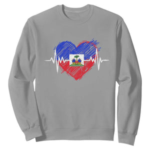 Haitian Flag Heartbeat EKG Pulse Graphic Sweatshirt My Heart Beats For Haiti Identity Heritage Pride TS02 Sport Gray Print Your Wear