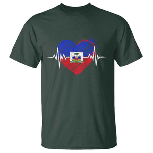 Haitian Flag Heartbeat EKG Pulse Graphic T Shirt My Heart Beats For Haiti Identity Heritage Pride TS02 Dark Forest Green Print Your Wear