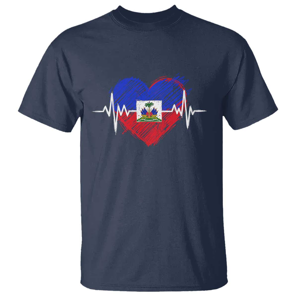 Haitian Flag Heartbeat EKG Pulse Graphic T Shirt My Heart Beats For Haiti Identity Heritage Pride TS02 Navy Print Your Wear