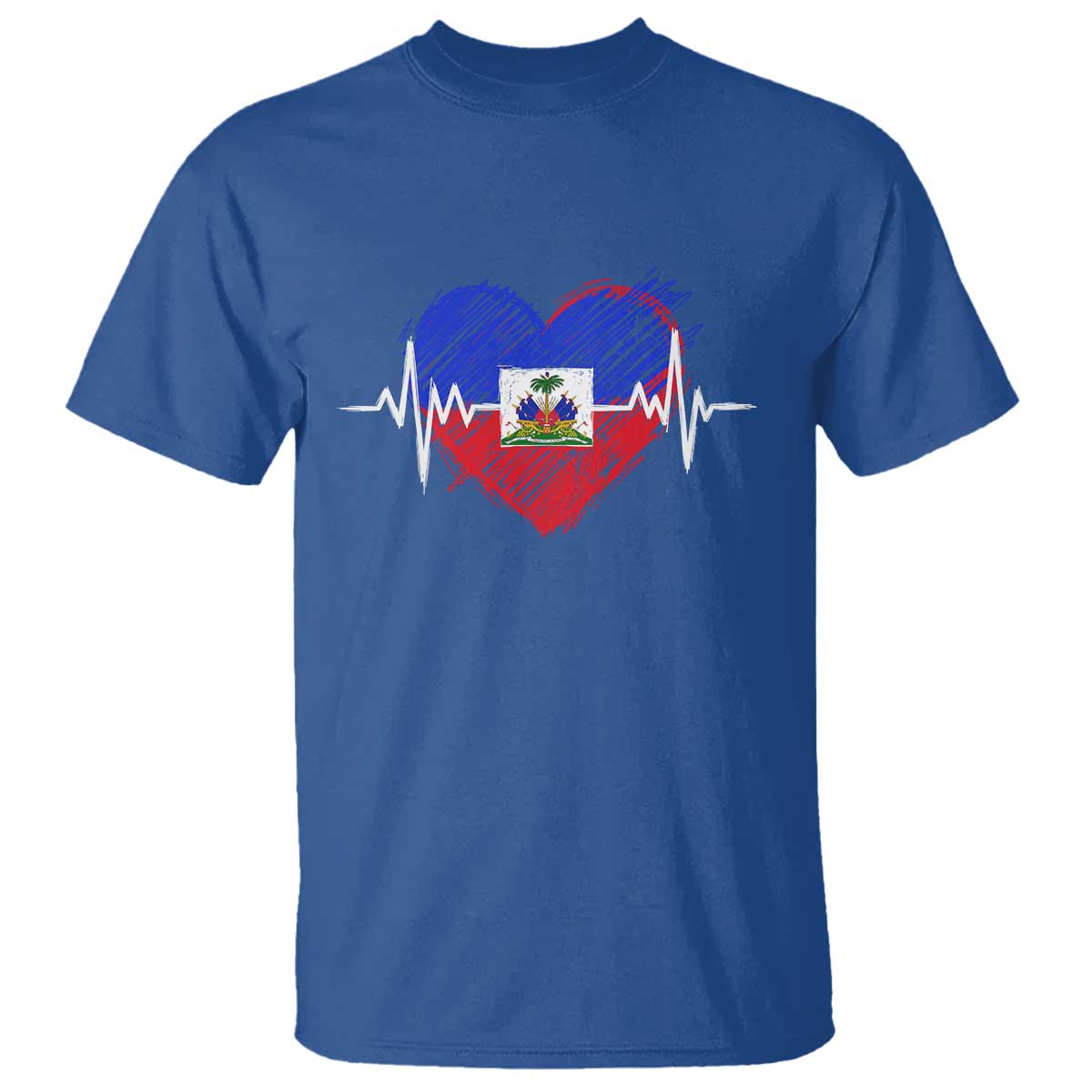 Haitian Flag Heartbeat EKG Pulse Graphic T Shirt My Heart Beats For Haiti Identity Heritage Pride TS02 Royal Blue Print Your Wear