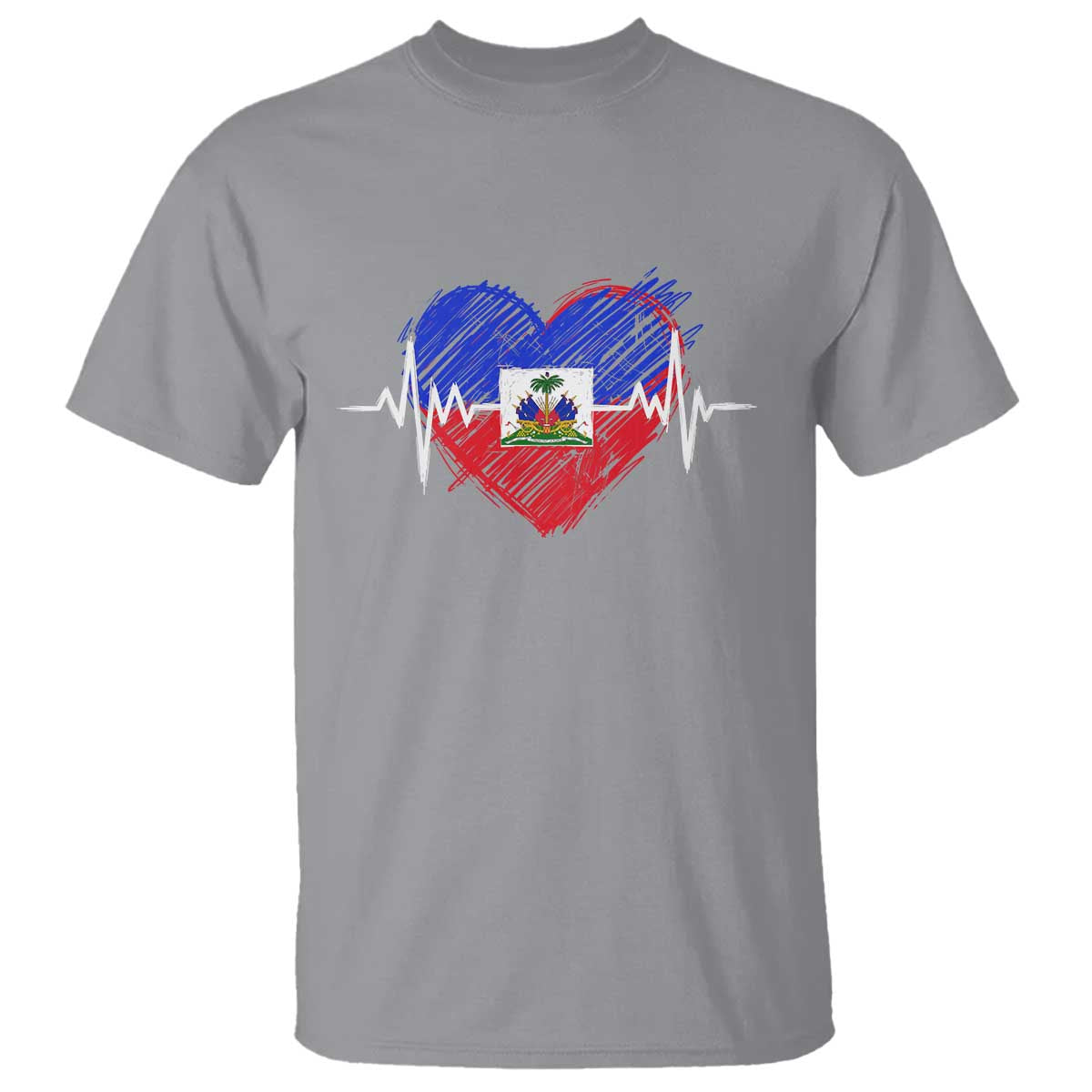 Haitian Flag Heartbeat EKG Pulse Graphic T Shirt My Heart Beats For Haiti Identity Heritage Pride TS02 Sport Gray Print Your Wear