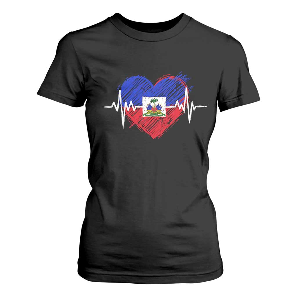 Haitian Flag Heartbeat EKG Pulse Graphic T Shirt For Women My Heart Beats For Haiti Identity Heritage Pride TS02 Black Print Your Wear