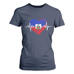 Haitian Flag Heartbeat EKG Pulse Graphic T Shirt For Women My Heart Beats For Haiti Identity Heritage Pride TS02 Navy Print Your Wear