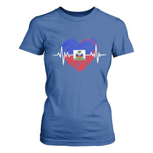 Haitian Flag Heartbeat EKG Pulse Graphic T Shirt For Women My Heart Beats For Haiti Identity Heritage Pride TS02 Royal Blue Print Your Wear