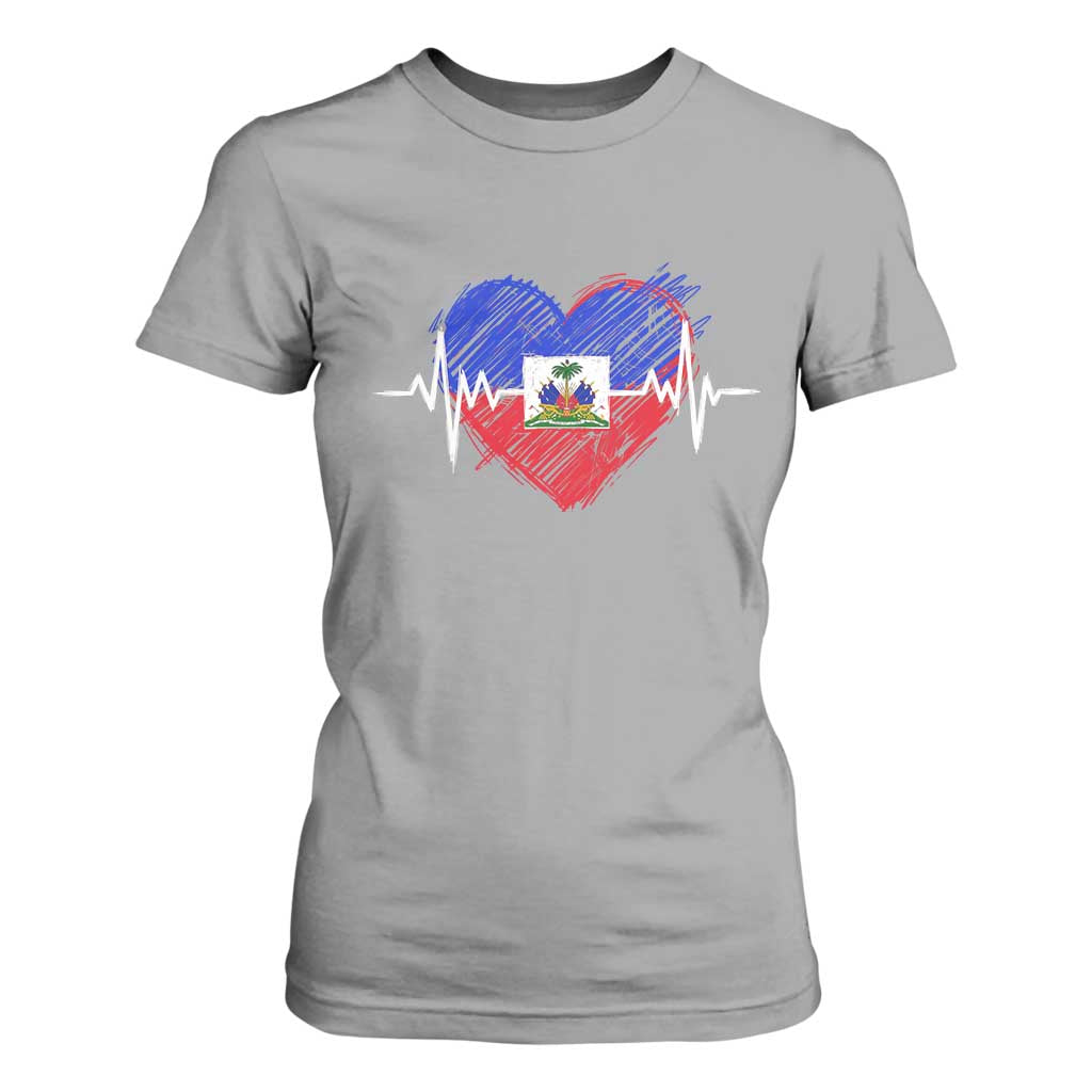 Haitian Flag Heartbeat EKG Pulse Graphic T Shirt For Women My Heart Beats For Haiti Identity Heritage Pride TS02 Sport Gray Print Your Wear