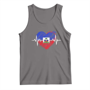 Haitian Flag Heartbeat EKG Pulse Graphic Tank Top My Heart Beats For Haiti Identity Heritage Pride TS02 Deep Heather Print Your Wear