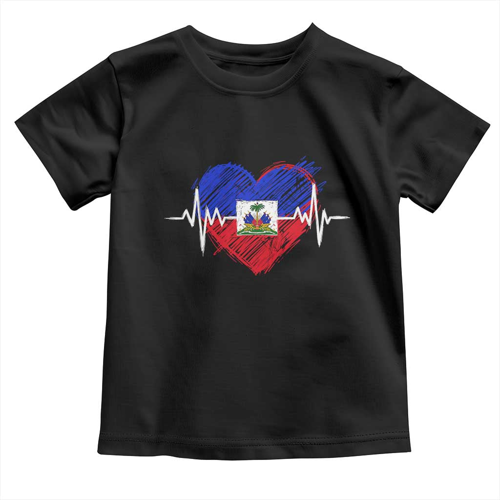 Haitian Flag Heartbeat EKG Pulse Graphic Toddler T Shirt My Heart Beats For Haiti Identity Heritage Pride TS02 Black Print Your Wear