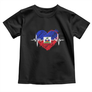 Haitian Flag Heartbeat EKG Pulse Graphic Toddler T Shirt My Heart Beats For Haiti Identity Heritage Pride TS02 Black Print Your Wear