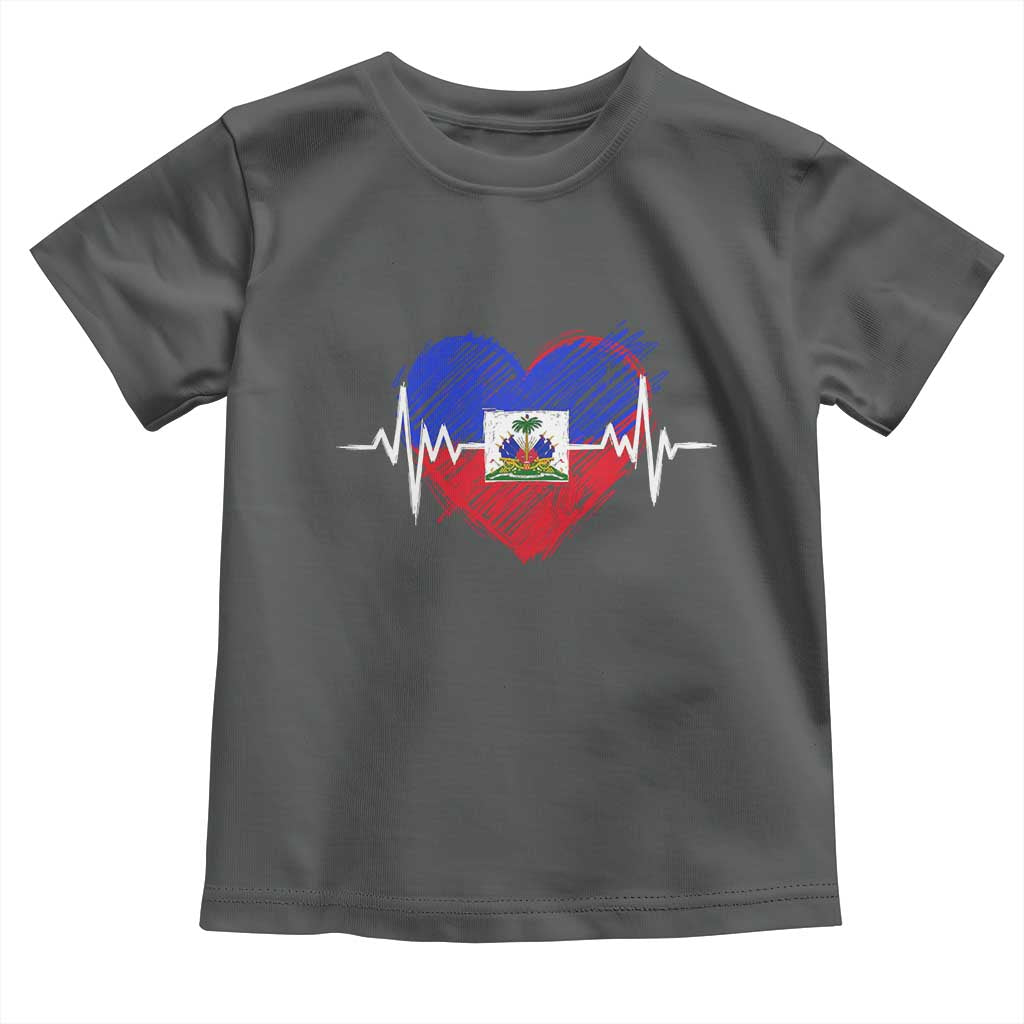 Haitian Flag Heartbeat EKG Pulse Graphic Toddler T Shirt My Heart Beats For Haiti Identity Heritage Pride TS02 Dark Heather Print Your Wear