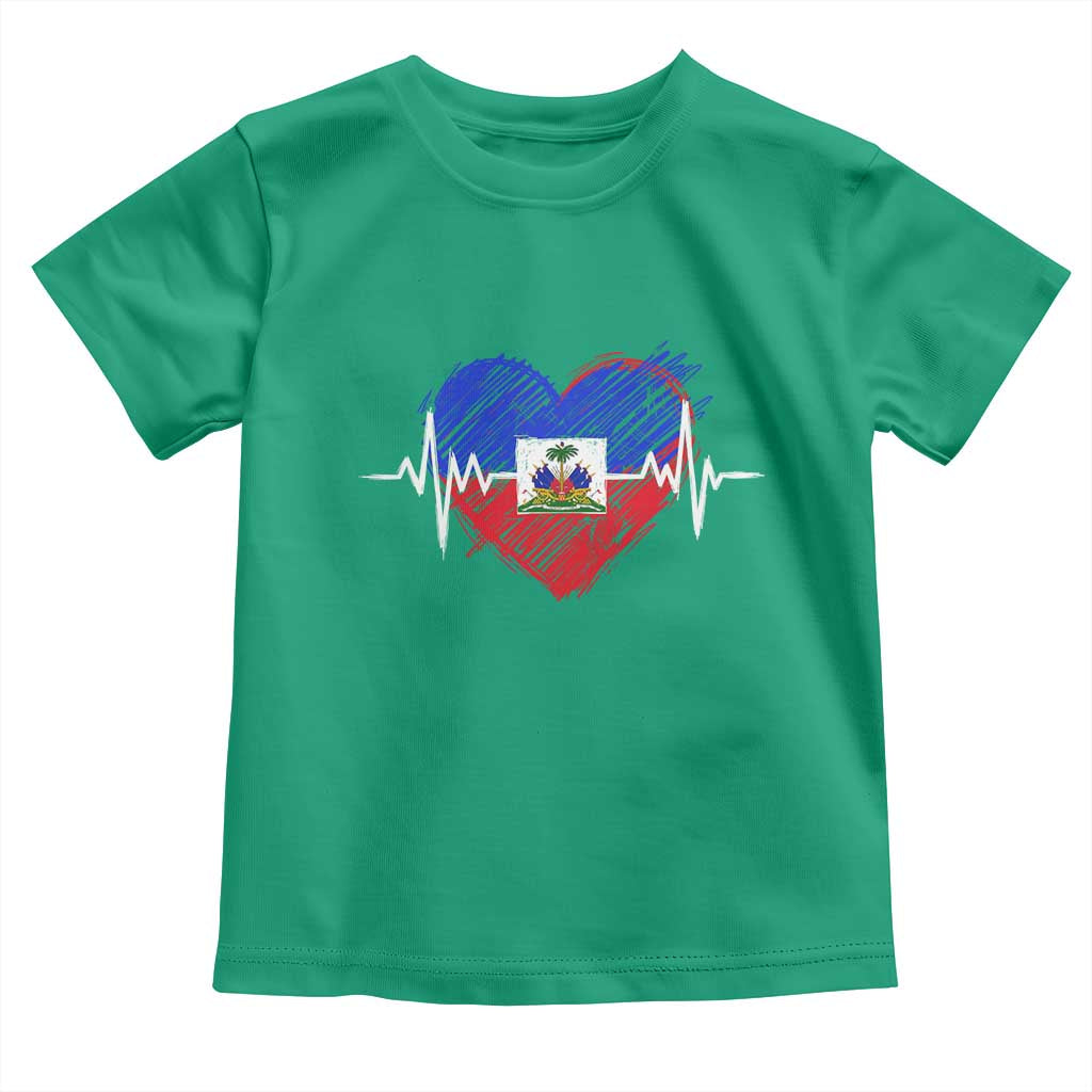 Haitian Flag Heartbeat EKG Pulse Graphic Toddler T Shirt My Heart Beats For Haiti Identity Heritage Pride TS02 Irish Green Print Your Wear