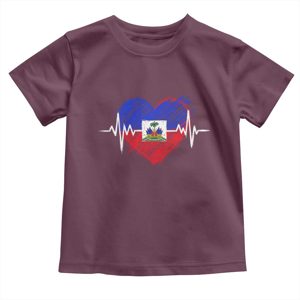 Haitian Flag Heartbeat EKG Pulse Graphic Toddler T Shirt My Heart Beats For Haiti Identity Heritage Pride TS02 Maroon Print Your Wear