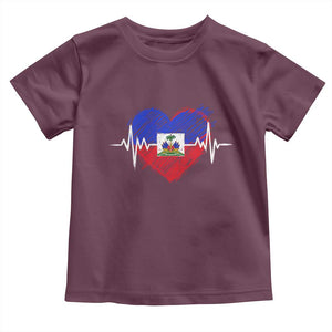 Haitian Flag Heartbeat EKG Pulse Graphic Toddler T Shirt My Heart Beats For Haiti Identity Heritage Pride TS02 Maroon Print Your Wear