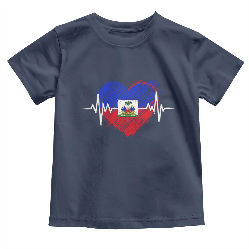 Haitian Flag Heartbeat EKG Pulse Graphic Toddler T Shirt My Heart Beats For Haiti Identity Heritage Pride TS02 Navy Print Your Wear