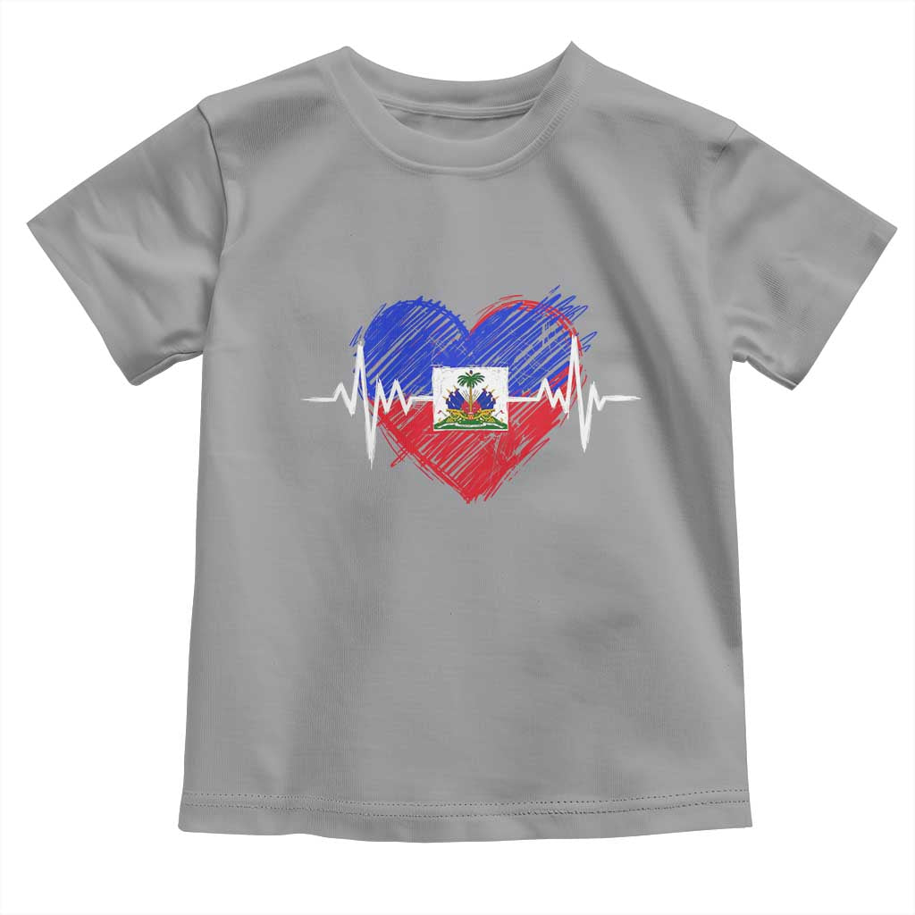 Haitian Flag Heartbeat EKG Pulse Graphic Toddler T Shirt My Heart Beats For Haiti Identity Heritage Pride TS02 Sport Gray Print Your Wear