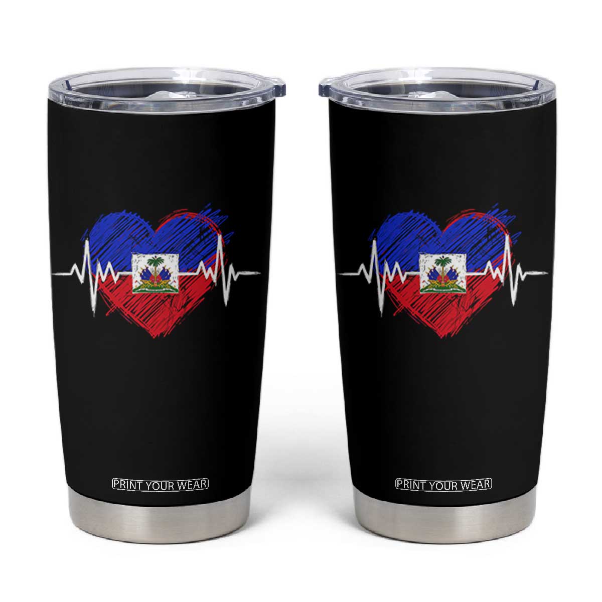 Haitian Flag Heartbeat EKG Pulse Graphic Tumbler Cup My Heart Beats For Haiti Identity Heritage Pride TS02 Black Print Your Wear