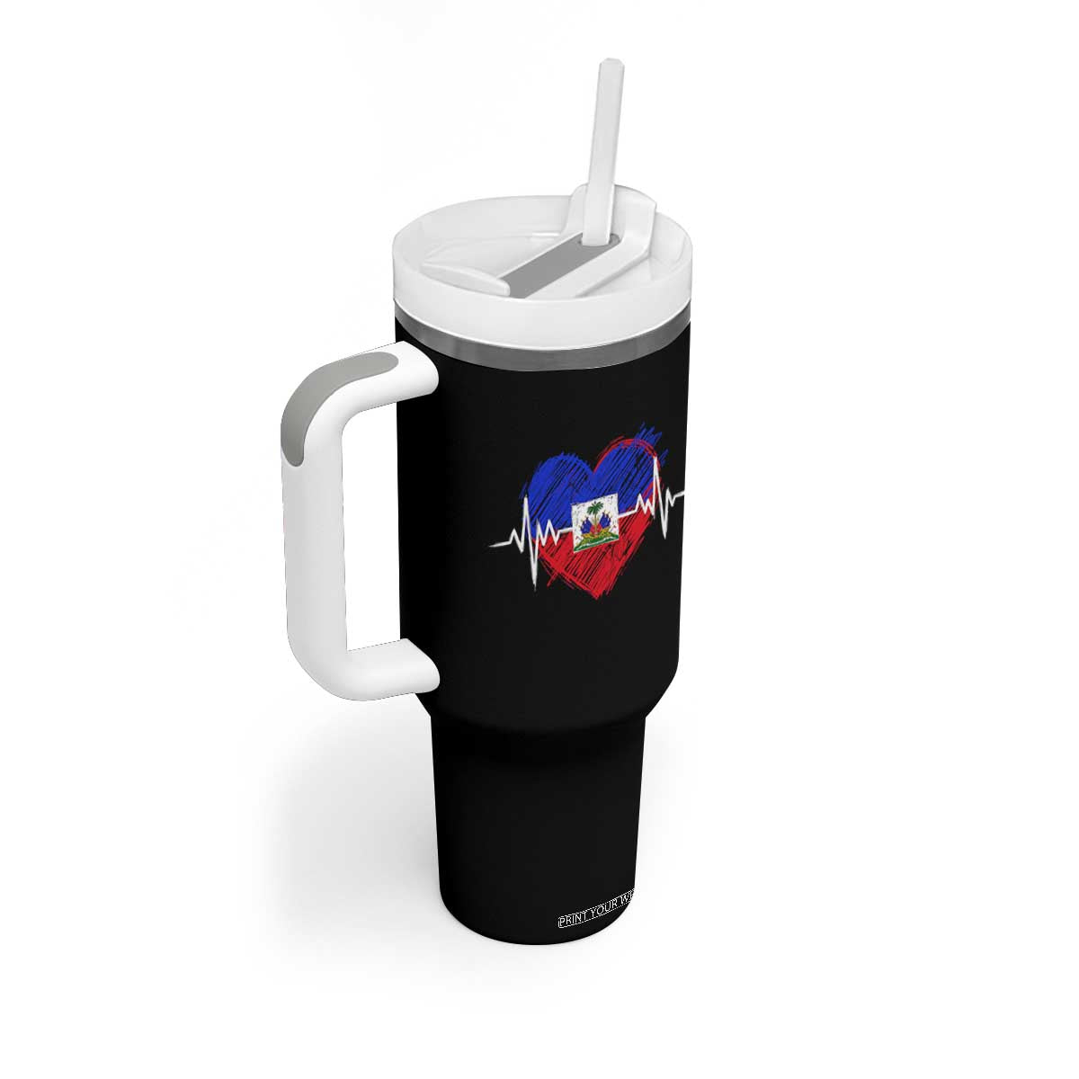 Haitian Flag Heartbeat EKG Pulse Graphic Tumbler With Handle My Heart Beats For Haiti Identity Heritage Pride TS02 Print Your Wear