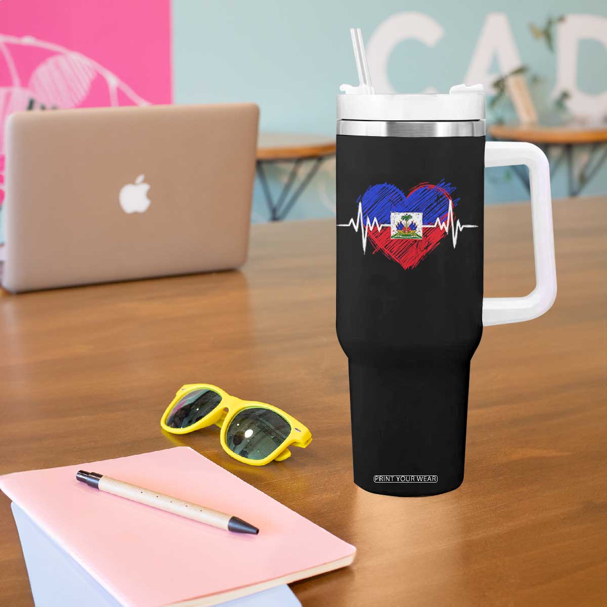 Haitian Flag Heartbeat EKG Pulse Graphic Tumbler With Handle My Heart Beats For Haiti Identity Heritage Pride TS02 Print Your Wear