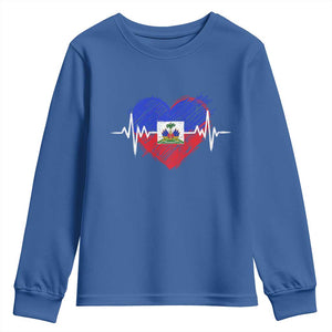 Haitian Flag Heartbeat EKG Pulse Graphic Youth Sweatshirt My Heart Beats For Haiti Identity Heritage Pride TS02 Royal Blue Print Your Wear