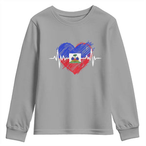 Haitian Flag Heartbeat EKG Pulse Graphic Youth Sweatshirt My Heart Beats For Haiti Identity Heritage Pride TS02 Sport Gray Print Your Wear