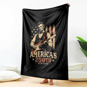 USA 250th 1776 to 2026 Rock Star Abraham Lincoln Throw Blanket Vintage Electric Guitar Player Patriotic Us Flag Semiquincentennial