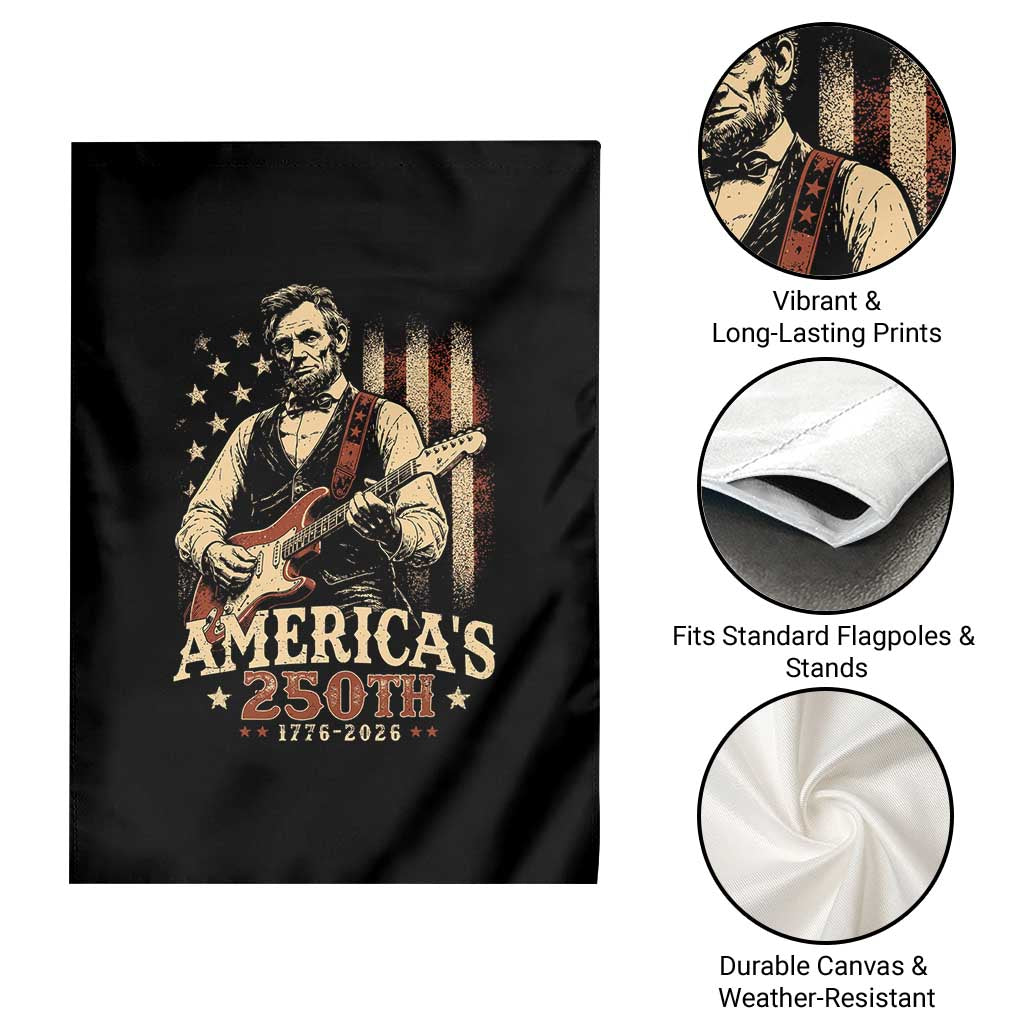 USA 250th 1776 to 2026 Rock Star Abraham Lincoln Garden Flag Vintage Electric Guitar Player Patriotic Us Flag Semiquincentennial